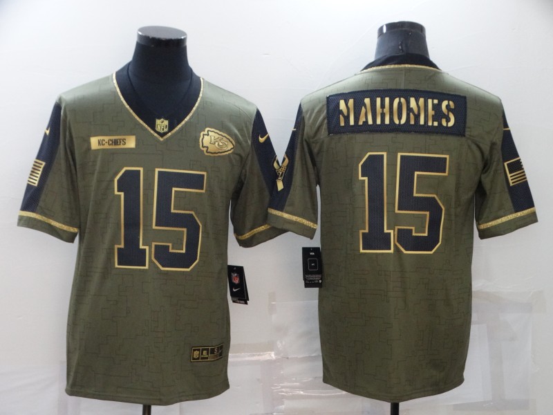 2021 Men Kansas City Chiefs #15 Patrick Mahomes Nike Olive Salute To Service Limited NFL jersey